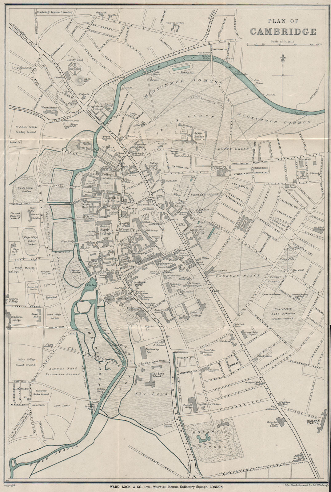 CAMBRIDGE vintage town/city plan. Cambridgeshire. WARD LOCK 1928 old map
